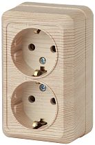 Розетка Intro Quadro 2-204-11 с заземлением двойная 2х2P+E Schuko 16А-250В IP20 ОУ сосна