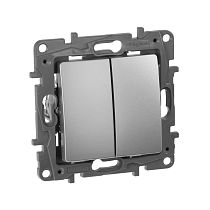 ETIKA Выключатель 2-клавишный 10А безвинтовое крепление алюминий