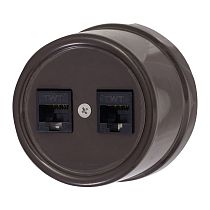 Розетка RJ45 информационная, двойная,серия "ЛИЗЕТТА", пластик, цвет коричневый Bironi