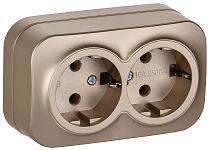 GLORY Розетка 2-местная для открытой установки с заземлением без защитных шторок 16А РС22-3-ХШм шампань матовый IEK