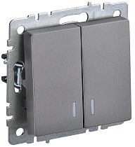 BRITE Выключатель 2-клавишный с индикацией 10А ВС10-2-1-БрС сталь  IEK