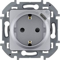 INSPIRIA Розетка 1-местная с заземлением с защитными шторками 16А с USB C 5В безвинтовое крепление алюминий