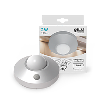 Светильник Gauss автономный многофункциональный сенсорный 2Вт, 86х47мм круг, серебро