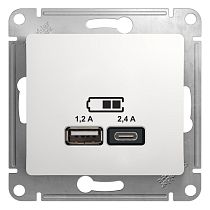 Glossa Белый Розетка USB A+С, 5В/2,4 А, 2х5В/1,2 А Systeme Electric (Schneider Electric) Glossa Белый Розетка USB A+С, 5В/2,4 А, 2х5В/1,2 А Systeme Electric (Schneider Electric)