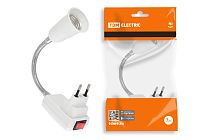 Переходник вилка-Е27 гибкий 150мм с выключателем, белый,  TDM