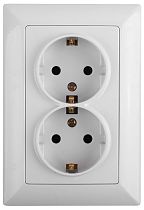Розетка ЭРА Intro Solo 4-205-01 с заземлением двойная 2X2P+E Schuko, 16А-250В, IP20, скрытой установки, белый