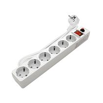 Фильтр сетевой ПВС 3*0,75 6 гнезд, выключатель с индикацией, с заземлением, защитные шторки, белый 1,8м UNIVERSAL