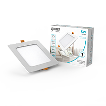 Светильник Gauss Basic Downlight квадрат 5W 400lm 4000K 170-260V IP20 95*26 белый LED 1/100