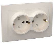 РСш12-3-ККм Розетка 2местная с заземления с защитными шторками  16А КВАРТА (кремовый) IEK РАСПРОДАЖА!