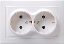 РС12-3-КБ Розетка 2местная с заземлением без защитных шторок 16А кер. КВАРТА бел.  IEK