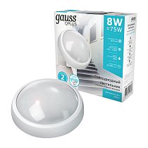 Светильник светодиодный ЖКХ Gauss Qplus круг 8Вт 670lm 4000K 160-260V IP54 d176х76мм белая декоративная рамка с микроволновым датчиком
