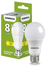 Лампа светодиодная A60 груша 8Вт 230В 3000К E27 GENERICA IEK Лампа светодиодная A60 груша 8Вт 230В 3000К E27 GENERICA IEK