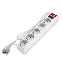 Сетевой фильтр ПВС 3х0,75 5 гнезд 10А выключатель с индикацией, с заземлением, белый 1,8м Союз