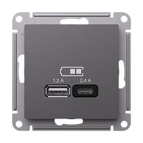 AtlasDesign Базальт USB Розетка А+С, 5В/2,4 А, 2х5В/1,2 А, механизм Systeme Electric (Schneider Electric)