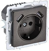 Розетка BRITE одноместная с заземлением с защитными шторками 16А с USB A+A 5В 2,1А РЮш10-1-БрТБ темная бронза  IEK