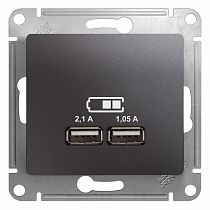 Glossa Графит USB Розетка, 5В/2100мА, 2х5В/1050мА Systeme Electric (Schneider Electric)