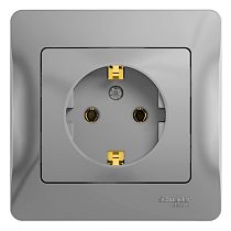 Glossa Алюминий Розетка с заземлением (в сборе с рамкой) Systeme Electric (Schneider Electric)