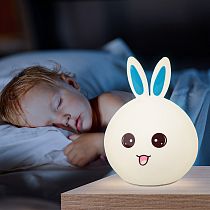 Ночник детский антистресс ЭРА NLED-416-2W-BU Зайчик, силиконовый, белый с синим, от USB Ночник детский антистресс ЭРА NLED-416-2W-BU Зайчик, силиконовый, белый с синим, от USB