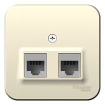 Blanca открытая установка с изолированной пластиной Молочный Розетка двойная компьютерная RJ45, кат.5E Systeme Electric (Schneider Electric)