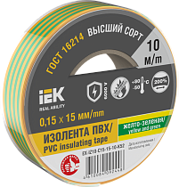 Изолента 0,15х15мм желто-зеленая 10м IEK Изолента 0,15х15мм желто-зеленая 10м IEK
