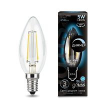 Лампа светодиодная Gauss Filament Свеча диммируемая E14 5Вт 450lm 4100К Лампа светодиодная Gauss Filament Свеча диммируемая E14 5Вт 450lm 4100К