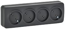 GLORY Розетка 4-местная для открытой установки без заземления без защитных шторок 10А РС24-2-ХЧм черный матовый IEK