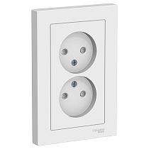 AtlasDesign Белый Розетка без заземления двойная, со шторками16А, (в сборе с рамкой) Systeme Electric (Schneider Electric)