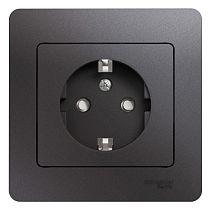 Glossa Графит Розетка с заземлением со шторками (в сборе с рамкой) Systeme Electric (Schneider Electric)