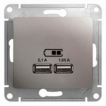 Glossa Платина Розетка USB, 5В/2100мА, 2х5В/1050мА Systeme Electric (Schneider Electric) Glossa Платина Розетка USB, 5В/2100мА, 2х5В/1050мА Systeme Electric (Schneider Electric)