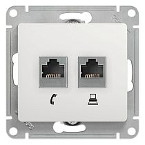 Glossa Белый Розетка двойная RJ11+RJ45, категория 5E Systeme Electric (Schneider Electric)