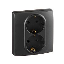 ETIKA Розетка 2-местная с заземлением с защитными шторками безвинтовое крепление 16А в сборе антрацит