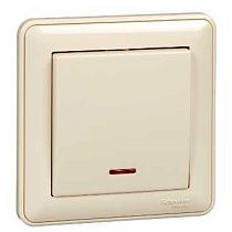 Wessen 59 слоновая кость Выключатель 1 клавишный  с подсветкой 10А (в сборе с рамкой) Systeme Electric (Schneider Electric)