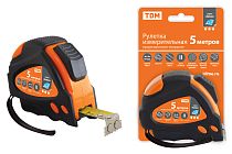 Рулетка 5 м х 19 мм, тройная фиксация, автостоп, обрезиненный корпус, магнит, "Алмаз"  TDM
