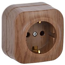 Розетка одноместная для открытой установки РС20-3-ХД с заземлением 16А GLORY дуб  IEK