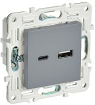 SKANDY Розетка USB A+C 18Вт SK-R13Gr серый IEK SKANDY Розетка USB A+C 18Вт SK-R13Gr серый IEK
