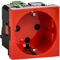 Розетка с заземляющим контактом защитной шторкой винтовым зажимом и блокировкой (2 модуля) красная