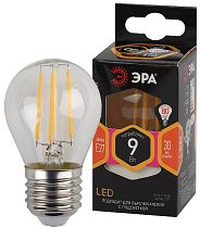 Лампа светодиодная ЭРА F-LED P45-9W-827-E27 филамент шар теплый белый свет