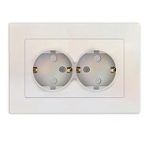 Розетка двухместная UNIVERSAL серия "Афина" с заземлением, скрытой установки, с защитными шторками 16А, 220В, жемчуг (еврослот)