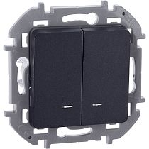 INSPIRIA Выключатель 2-клавишный с подсветкой/индикацией 10А безвинтовое крепление антрацит