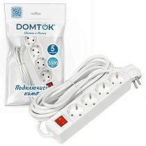 Удлинитель бытовой DOMTOK 3500 Вт (с/з выкл.) 4гн. ПВС 5м