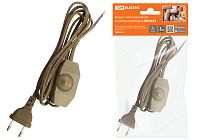 Шнур с плоской вилкой и светорегулятором ШУ05С3 (200Вт, RL) ШВВП 2х0,75мм2 2м. бронза  TDM Шнур с плоской вилкой и светорегулятором ШУ05С3 (200Вт, RL) ШВВП 2х0,75мм2 2м. бронза  TDM