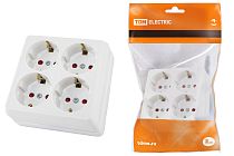 Розетка четырехместная 2П+3 открытой установки IP20 16A с защитными шторками белая "Ладога"  TDM