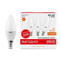 Лампа Gauss Elementary Свеча 6W 420lm 3000K E14 (3 лампы в упаковке) LED 1/40 Лампа Gauss Elementary Свеча 6W 420lm 3000K E14 (3 лампы в упаковке) LED 1/40