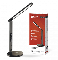 Светильник настольный светодиодный PLUS ССО-18Ч 12Вт 3000-6500К 600Лм сенсор, с беспроводной зарядкой, часы, температура, с адаптером ЧЕРНЫЙ IN HOME Светильник настольный светодиодный PLUS ССО-18Ч 12Вт 3000-6500К 600Лм сенсор, с беспроводной зарядкой, часы, температура, с адаптером ЧЕРНЫЙ IN HOME