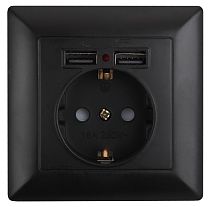 Розетка ЭРА Intro Solo 4-410-05 с заземлением P+E Schuko со шторками, 16А-250В + 2хUSB, IP20, скрытой установки, антрацит