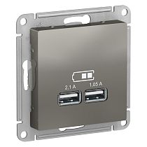 AtlasDesign Сталь Розетка USB 2-ая, 5В, 2,1 А Systeme Electric (Schneider Electric)