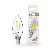 Лампа Gauss Basic Filament Свеча 4W 480lm 3000K E14 LED 1/10/50