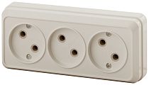 Розетка Intro Quadro 2-205-02 без заземления трехместная 3х2P 16А-250В IP20 ОУ слоновая кость