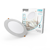 Светильник Gauss Basic Downlight круг 24W 2100m 4000K 170-260V IP20 225*26 белый LED 1/40 Светильник Gauss Basic Downlight круг 24W 2100m 4000K 170-260V IP20 225*26 белый LED 1/40