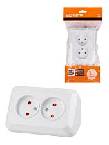 Розетка угловая двойная 2П открытой установки с з/ш IP20 250В 10А белая "Ладога"  TDM